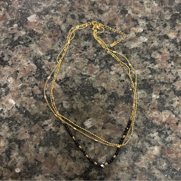 The Chrissy Gold Layered Necklace with Black Beads - Women Jewelry - Picture 2 of 3